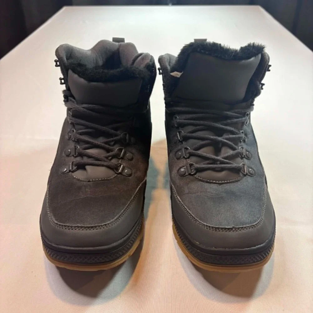 Waterproof Winter Hiking Boots Gray Suede Faux Fur Lined Gum Sole Comfort 41 men